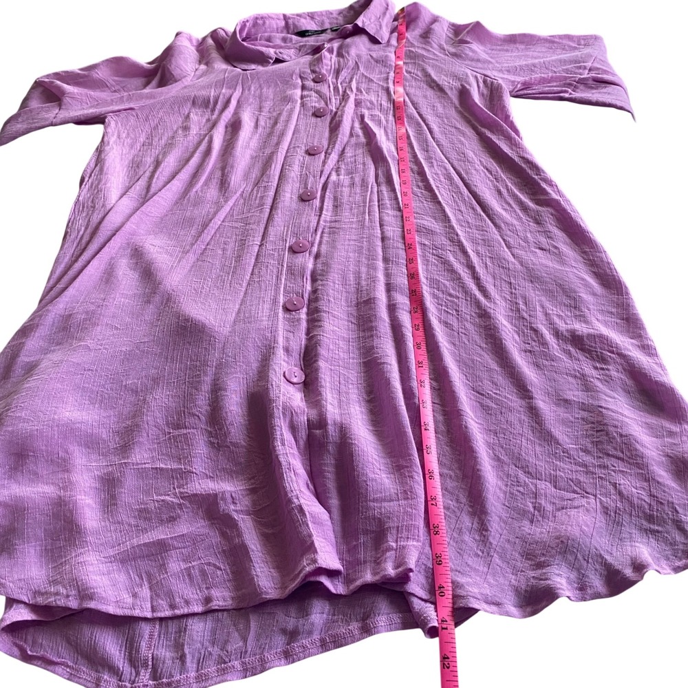 Mlle Gabrielle Womens 3X Lavender Purple Ruffle Sleeve Button Front Shirt Dress - Picture 9 of 11